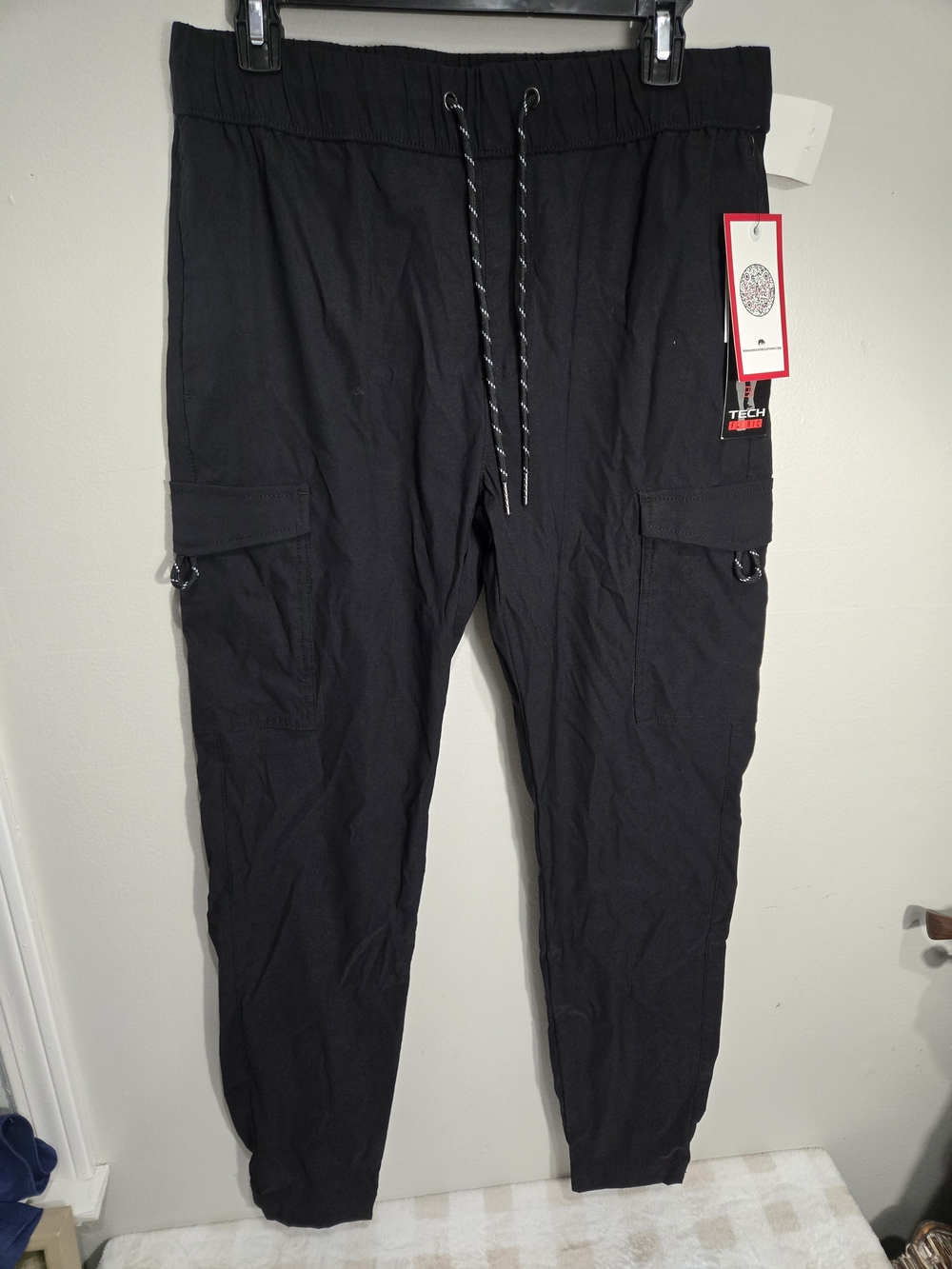 Ring of Fire Unisex Black Tech Cargo Jogger Pants w/ Pockets Nylon/Spandex M